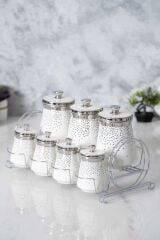 Acar 6388 Fleur Metal Standlı 7 Li Baharat Takımı Silver