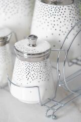 Acar 6388 Fleur Metal Standlı 7 Li Baharat Takımı Silver