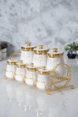 Acar 6388 Fleur Metal Standlı 7 Li Baharat Takımı Gold