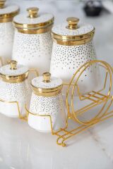 Acar 6388 Fleur Metal Standlı 7 Li Baharat Takımı Gold