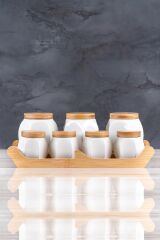 Acar 9168 7 Li Bambu Standlı Porselen Baharat Takımı