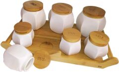 Acar 9168 7 Li Bambu Standlı Porselen Baharat Takımı
