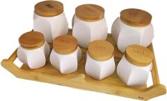 Acar 9168 7 Li Bambu Standlı Porselen Baharat Takımı