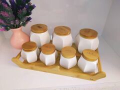 Acar 9168 7 Li Bambu Standlı Porselen Baharat Takımı
