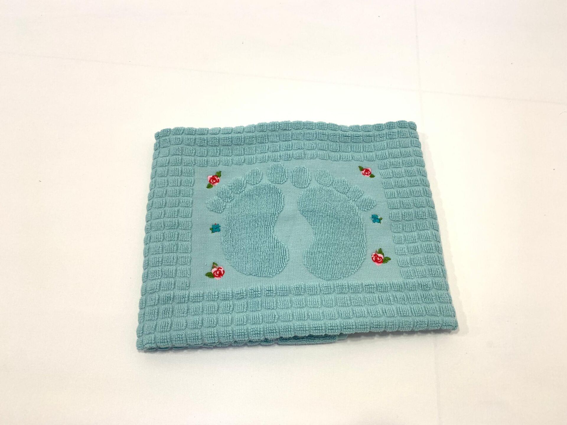 Nakışlı Ayak Havlusu Mavi