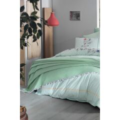 Sarev Eva Bella V5 Yeşil Pike Setli Nevresim Takımı Çift Kişilik