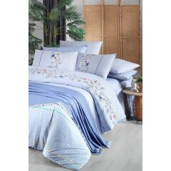 Sarev Eva Bella V4 Mavi Pike Setli Nevresim Takımı Çift Kişilik