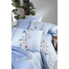 Sarev Eva Bella V4 Mavi Pike Setli Nevresim Takımı Çift Kişilik