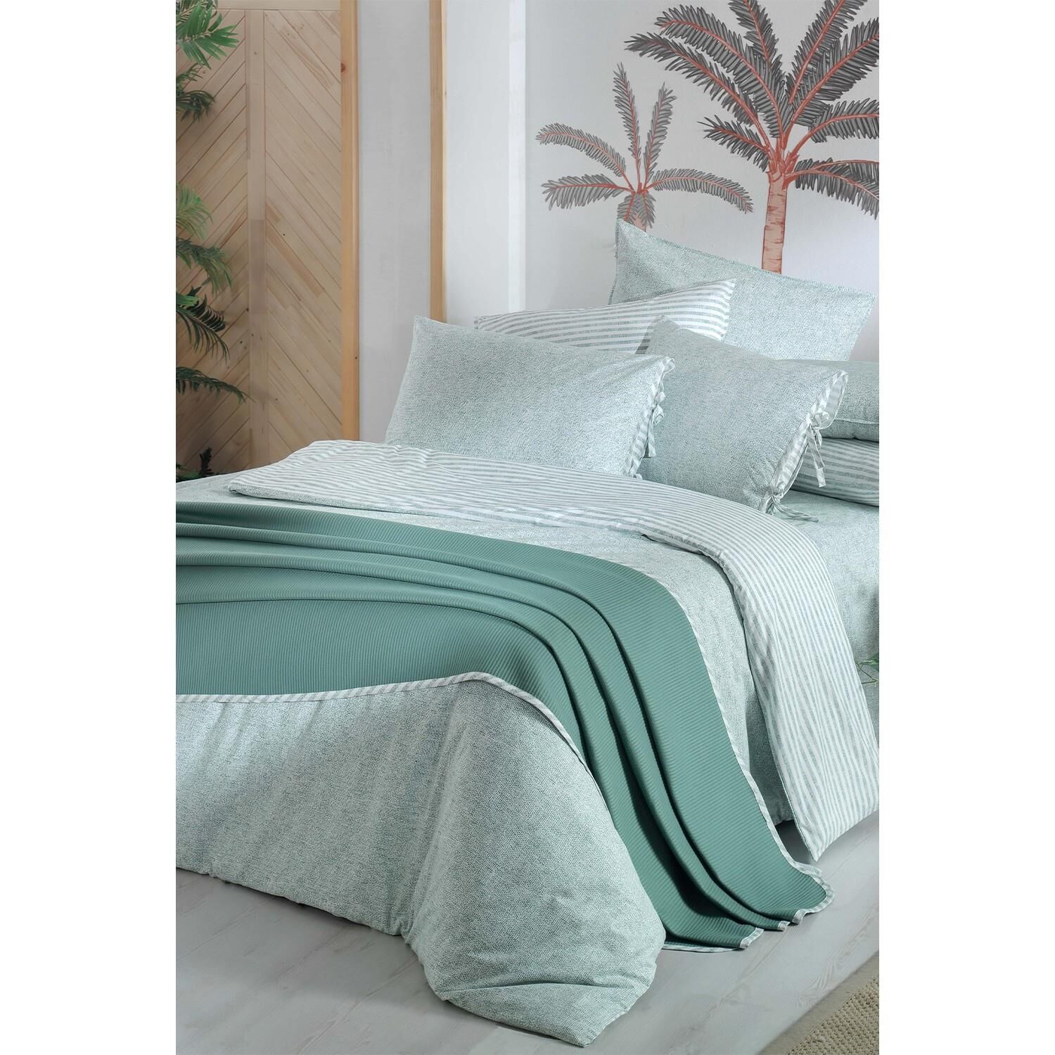 Sarev Eva Riva V4 Yeşil Pike Setli Nevresim Takımı Çift Kişilik