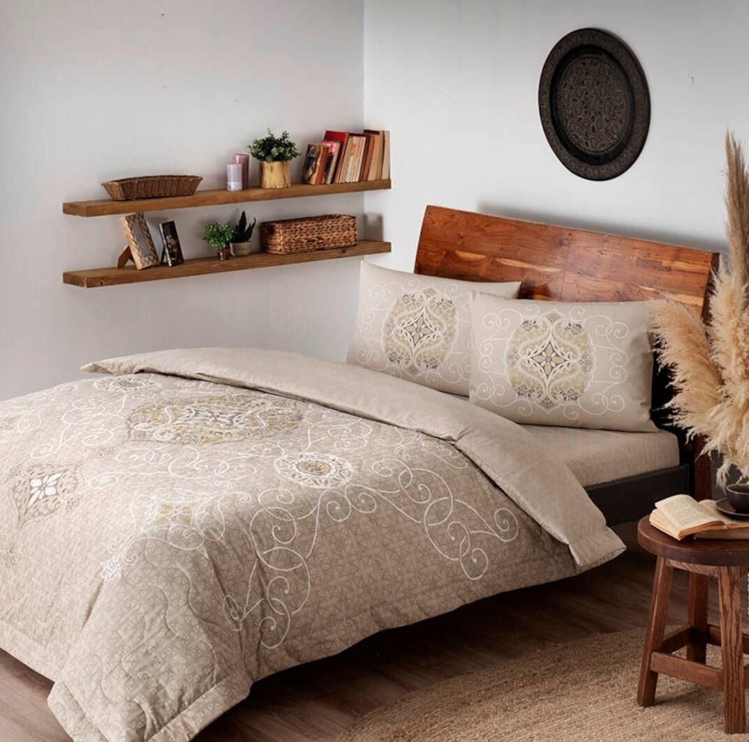 Taç Sianna V4 Kahve Ranforce Kapitoneli Nevresim Takımı Çift Kişilik