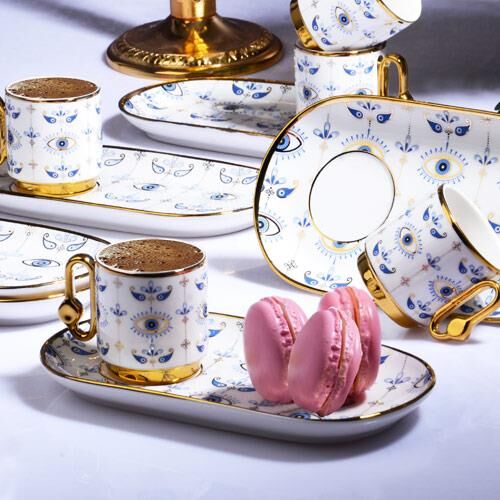 Kosova İST-135 Porselen Evil Eye 6 Lı Kahve Fincan Seti 90 CC