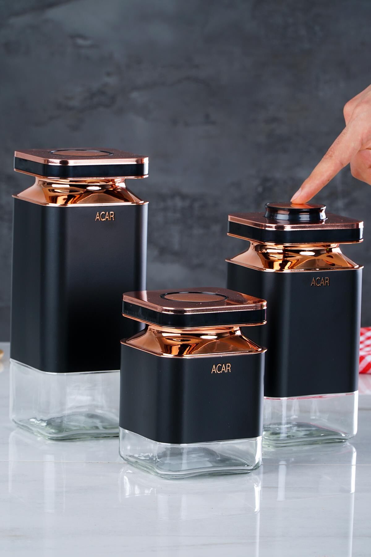 Acar 11200 Black Magıc 3lü Kare Kavanoz Takımı