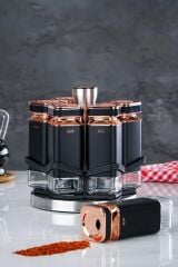 Acar 11202 Black Magıc 6lı Dönerli Metal Standlı Kare Cam Baharat Takımı