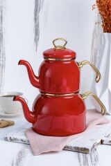 Acar 353 Qualita Petra Emaye Çaydanlık Takımı Kırmızı