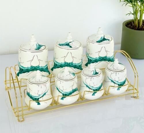 Acar 11245 Master Magic Gold Standlı 7li Yeşil Porselen Baharat Takımı