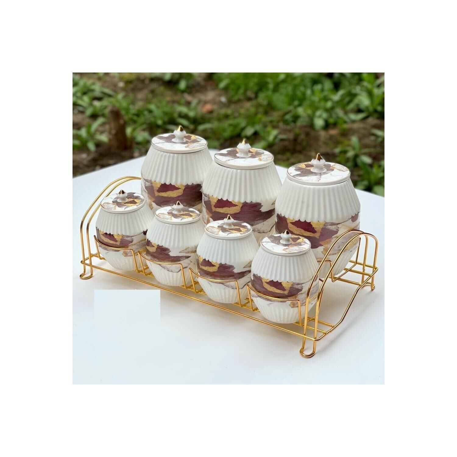 Acar 11252 Master Magic Gold Standlı 7li Bordo Porselen Baharat Takımı