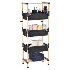 Kosova SEO-5003 Ahşap 3 Katlı  Kumaş Sepetli Raf (120*50*28)