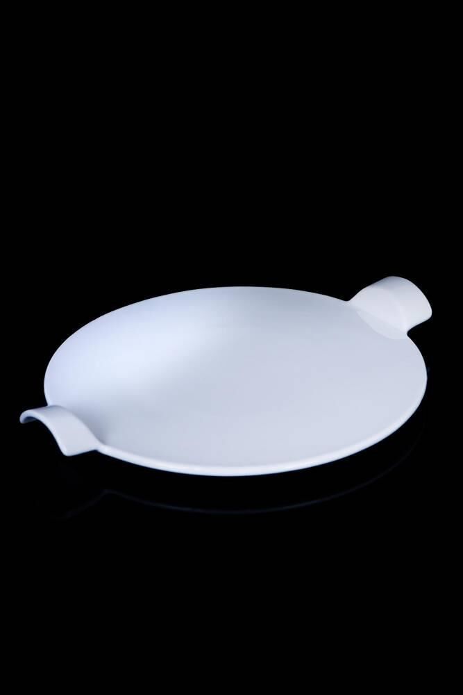 Acar 10868 Pure White Porselen Kulplu Yuvarlak Servis Tabak - 35 Cm