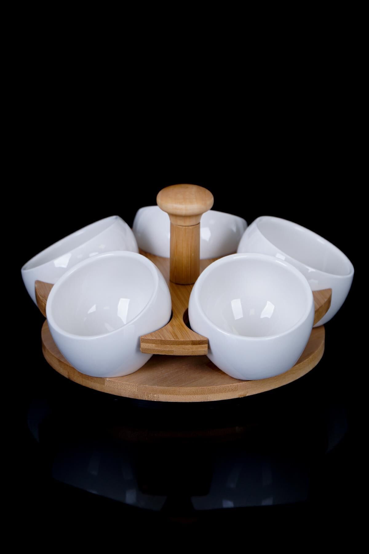 Acar 10157 La Pure Döner Bambu Stand 5'Li Porselen Sosluk